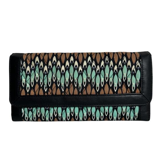 Vera Bradley Sierra Stream Trifold Large Cotton & Faux Leather Trim Wallet Cards - Picture 1 of 10